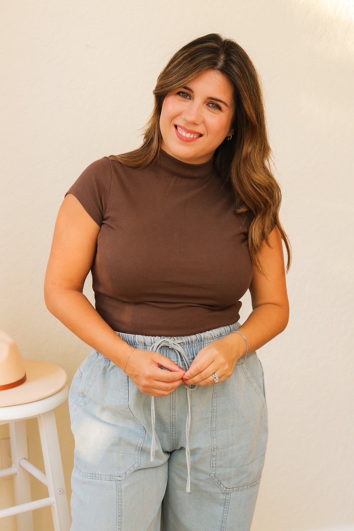Mock Neck Basic Top (brown)
