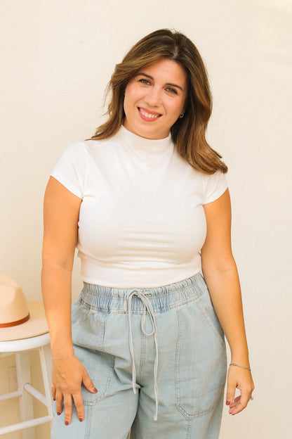 Mock Neck Basic Top (white)