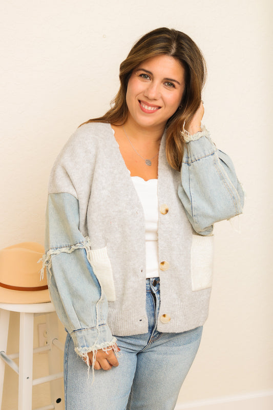 Make A Statement Denim Sleeve Knit Jacket