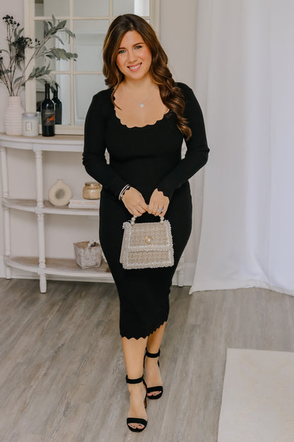 By Your Side Scalloped Midi Dress (black)