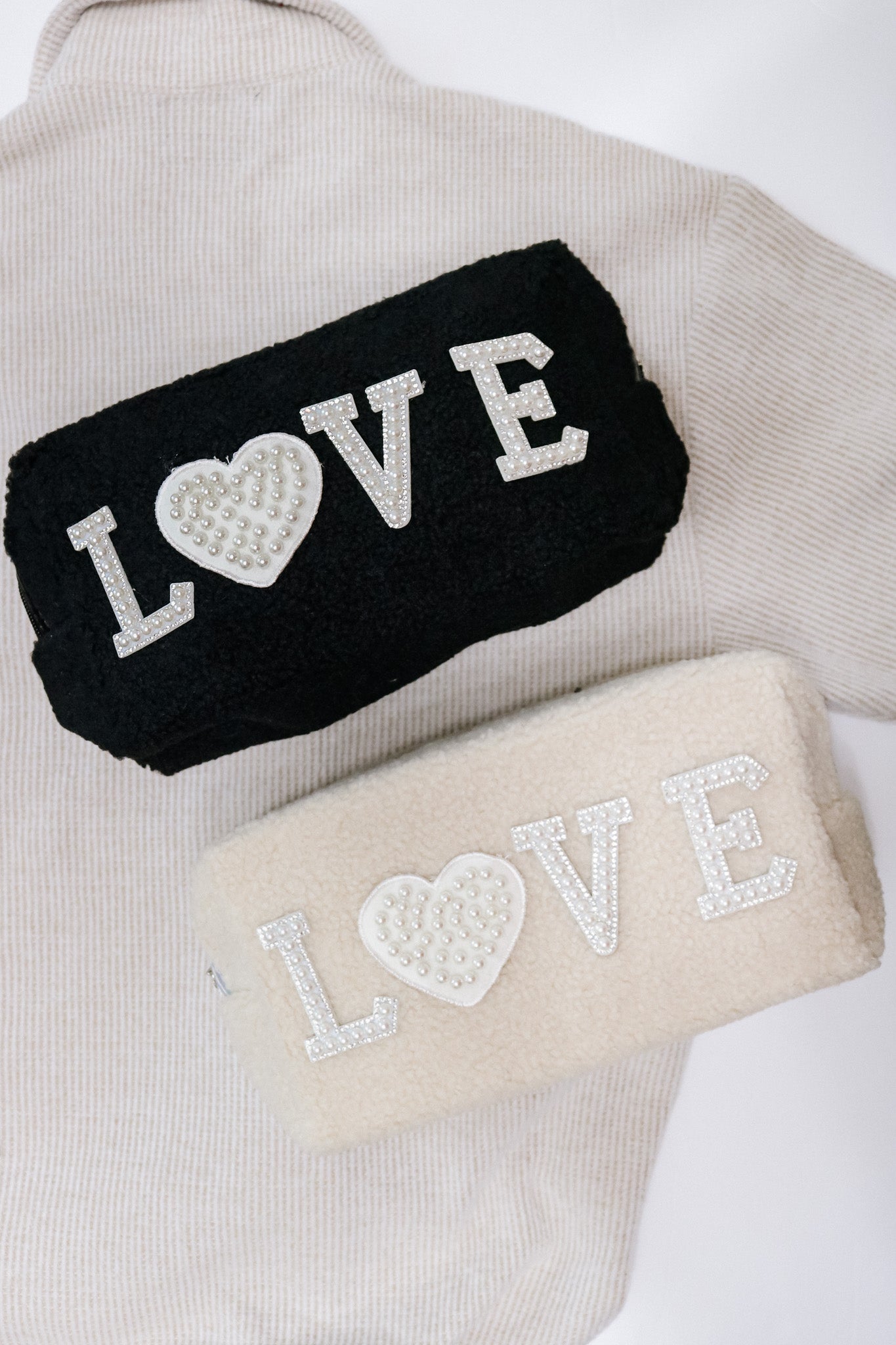 'LOVE' Sherpa Cosmetic Bag (ivory)