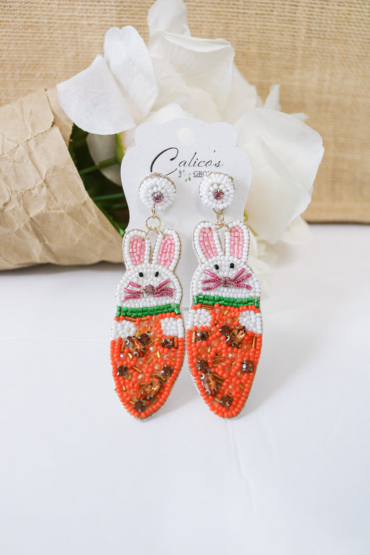 Carrot And Bunny Beaded Earrings