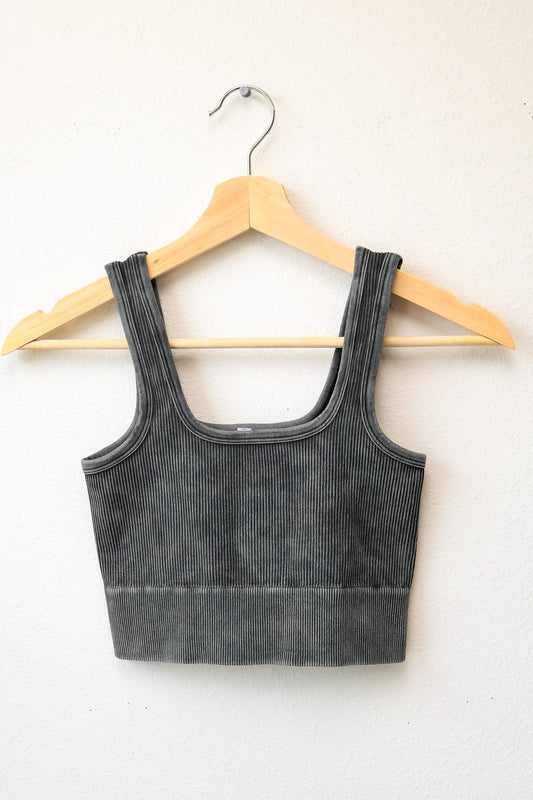 Mineral Washed Cropped Tank Top (ash black)