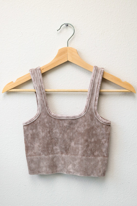 Mineral Washed Cropped Tank Top (mocha)