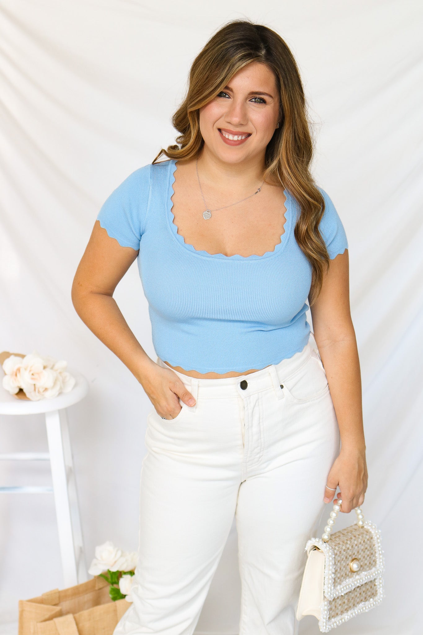 Always There Scalloped Crop Top (ice blue)