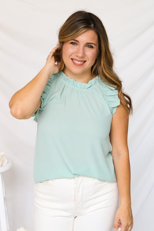 Envision This Mint Ruffle Blouse