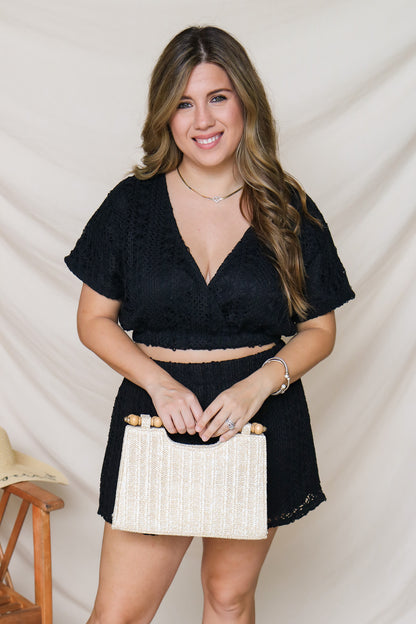 Perfect Destination Crochet Shorts Set (black)