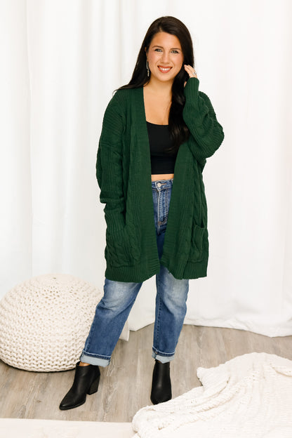 Braided Knit Cardigan ( amazon green)