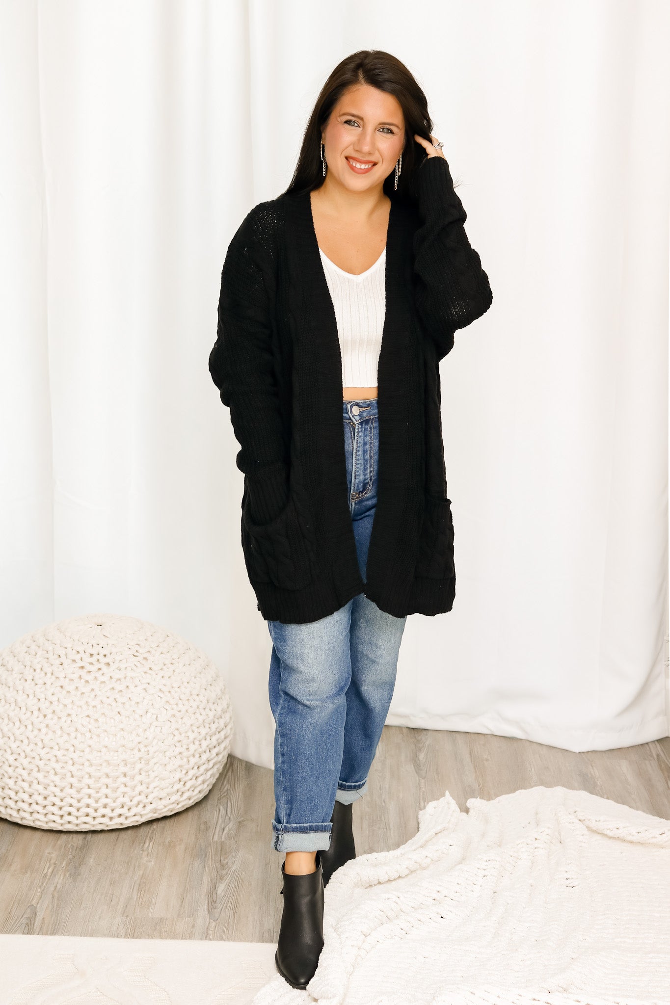 Braided Knit Cardigan (black)