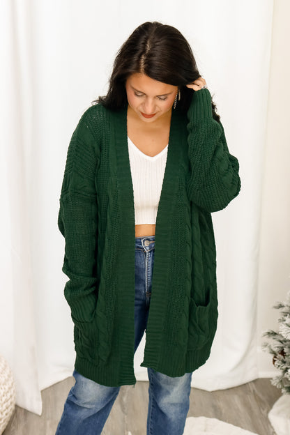 Braided Knit Cardigan ( amazon green)